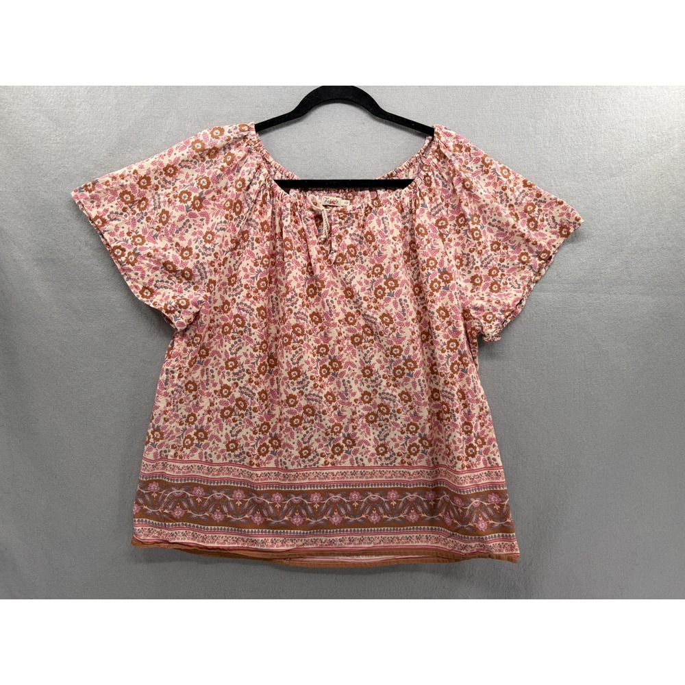 Faherty Florence Top Womens S Pink Earth Block Print Organic Coastal Boho Flowy